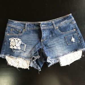 Jean Shorts with Lace Pockets and Detailing